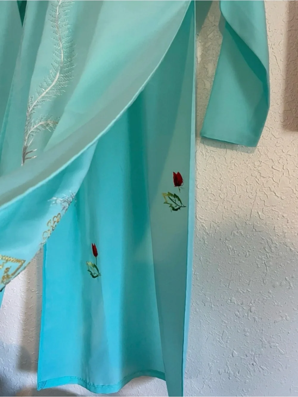 Aqua Floral Embroidered Long Dress
